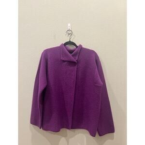 Crossing Point 100% Boiled Wool Cardigan Coat in Iris Womans Size M